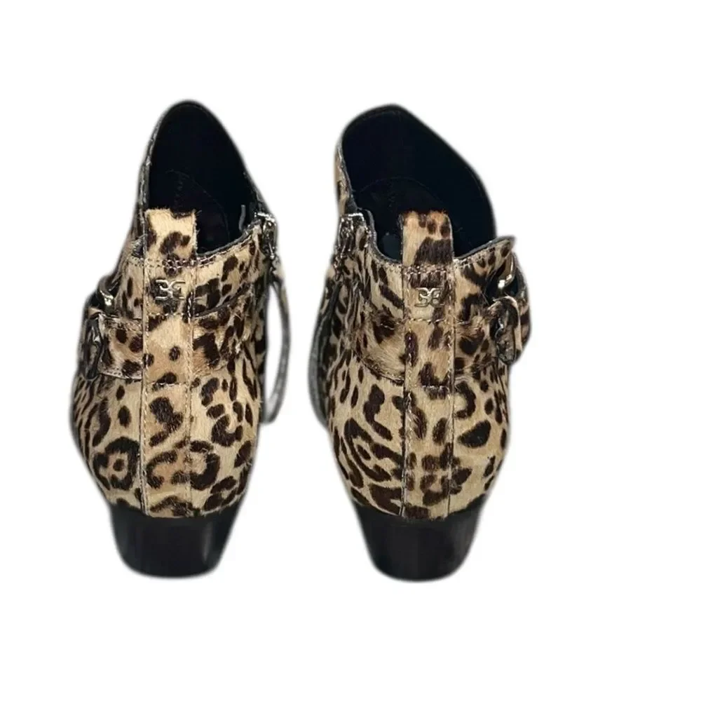 Sam Edelman Leopard Calf Hair Ankle Boots Sz 8 Brown Animal Print Booties